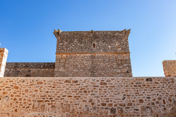 View of defensive walls of Niebla castle, in Huelva, Andalucia, Spain