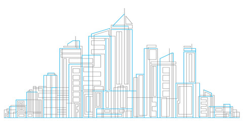 Fototapeta premium City skyscrapers .Drawing buildings.Architecture panoramic landscape.Vector illustration.
