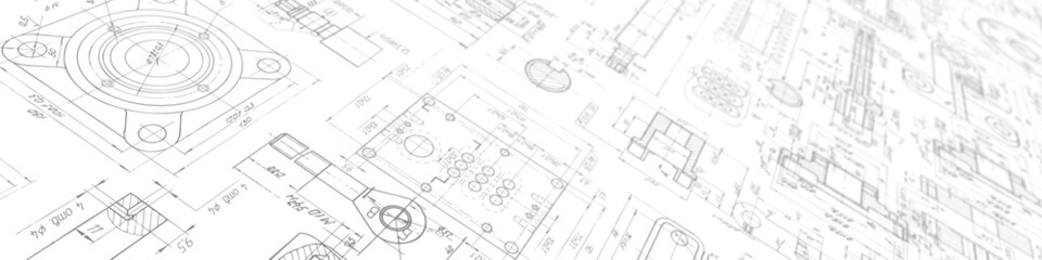 Mechanical technological plan.Engineering construction, industrial background.3D illustration.
