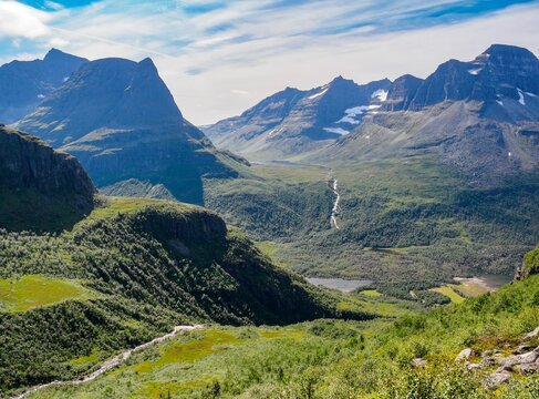 Mountain peak of Innerdalstarnet and Innerdalen Valley, Norway