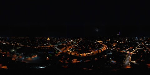 TBilisi, Georgia - October 21, 2021: 360 panorama of the night city