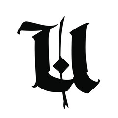 Letter u in the Gothic style. Vector. Alphabet. The symbol is isolated on a white background. Calligraphy and lettering. Medieval Latin letter. Logo for the company. Monogram. Elegant font for a tatto © ae