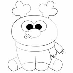 Cute cartoon Reindeer in scarf. Draw illustration in black and white