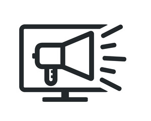 Digital marketing business icon. Computer with megaphone or loudspeaker. llustration vector