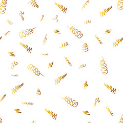 Golden zigzags, doodles and curls pattern for wrapping paper, covers and cards. Vector illustration. 