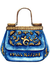 blue handbag on a white background.