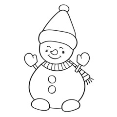Coloring page with cute snowman