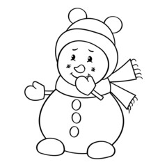 Coloring page with cute snowman