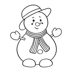 Coloring page with cute snowman