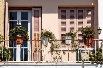 Mediterranean style balcony with flowers