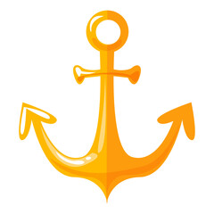 Golden anchor. Ship symbol. Vector illustration in cartoon children's style. Isolated funny clipart on white background.