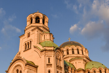 Alexander Nevsky cathedral Sofia, Bulgaria. Bulgarian Orthodox cathedral in the capital of Bulgaria. Built in Neo-Byzantine style. Photo taken in a sunset light