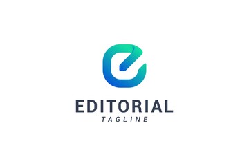 Letter e simple line art gradient blue colour box logo