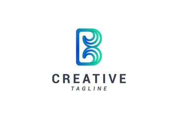 Letter B creative line art blue colour 3d natural logo