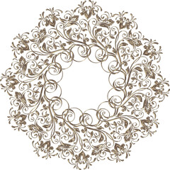 3D-image bright bronze floral rosette ornament for ceiling decoration.