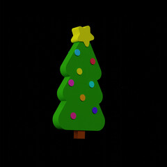 Christmas tree 3d render illustration on black background