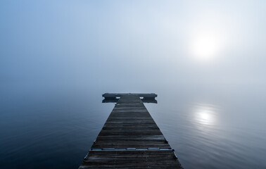 Serene and calm scenery on lake with dock 