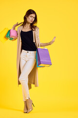 smiling woman shopping entertainment lifestyle studio model