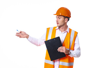 man in orange hard hat engineer work professionals construction