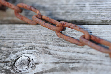 rusty chain on wooden 