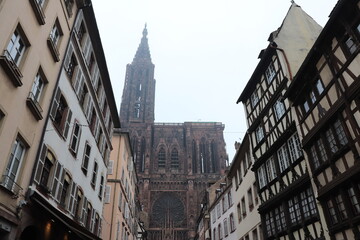 La cathedrale de Strasbourg, de style gothique, vue de l'exterieur, ville de Strasbourg, département du Bas Rhin, France