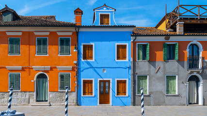 Burano island. Paint building house in travel Europe Venezia city. Venice Italy color street. Famous travel destination. Summer landscape.