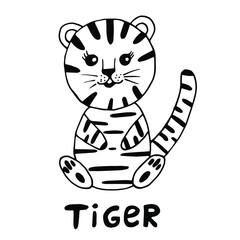 Fototapeta na wymiar cute little tiger. Vector illustration in doodle style. for Christmas