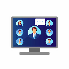 Webinar. Virtual conference with employees. Online education and e-learning concept. Home quarantine distance learning. Remote work concept. Online meeting in video call. Web Video  Conference.