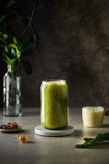 matcha in a glass with milk