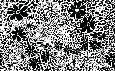 Background formed by leopard and flowers - 470176884