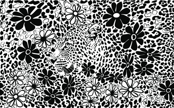 Background formed by leopard and flowers