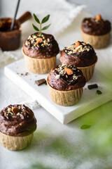 chocolate muffins with nuts and chocolate
