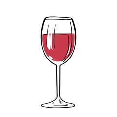Glass of red wine on a white background. Alcoholic drink. Grape sort. Vector isolated sketch illustration. Freehand drawing