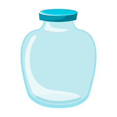 Empty glass jar with a lid. Vector illustration in cartoon children's style. Isolated funny clipart on a white background. Cute print.