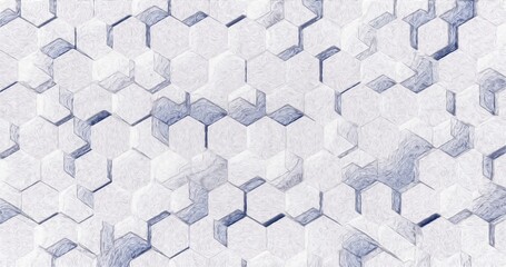 Abstract white and gray style acrylic paint or oil hexagon texture pattern background. 3d rendering. Wrapping paper.