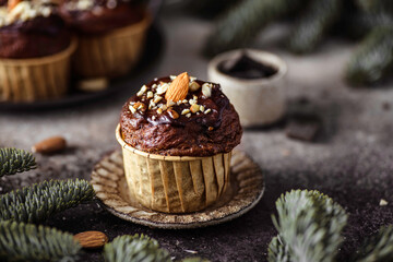 christmas chocolate muffins with nuts