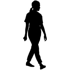 Silhouette of a walking women on a white background