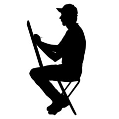 Silhouette, artist at work on a white background