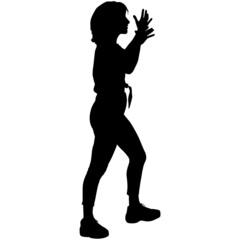 Silhouette of a walking women on a white background