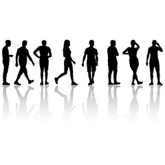 Silhouette Group of People Standing on White Background