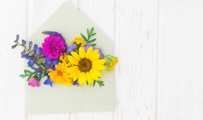 Craft envelope with bright multicolored flowers