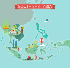 South East Asia Map with country names. - 470183202