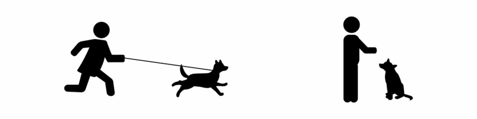 Walking dog vector icon. Training sign.