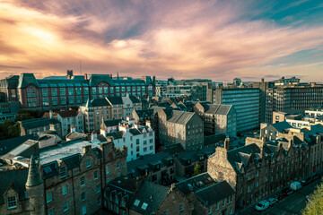 Sunlight breathtaking view of the Georgian architecture of Edinburgh Scotland. Despite a tourist hot spot, Edinburgh manages to preserve its old architecture while still embracing its modern buildings