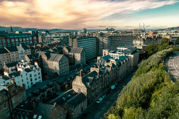 Sunlight breathtaking view of the Georgian architecture of Edinburgh Scotland. Despite a tourist...