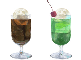 コーヒーフロートとメロンソーダ