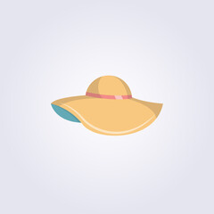 isolated single hat vector illustration 3d beach hat, flat design