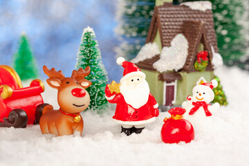 Santa claus brought gifts, new year card, concept, place for text