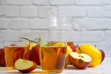 apple juice fruit on wooden background
