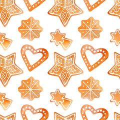 Hand drawn vector christmas seamless pattern with cookies isolated on white background.